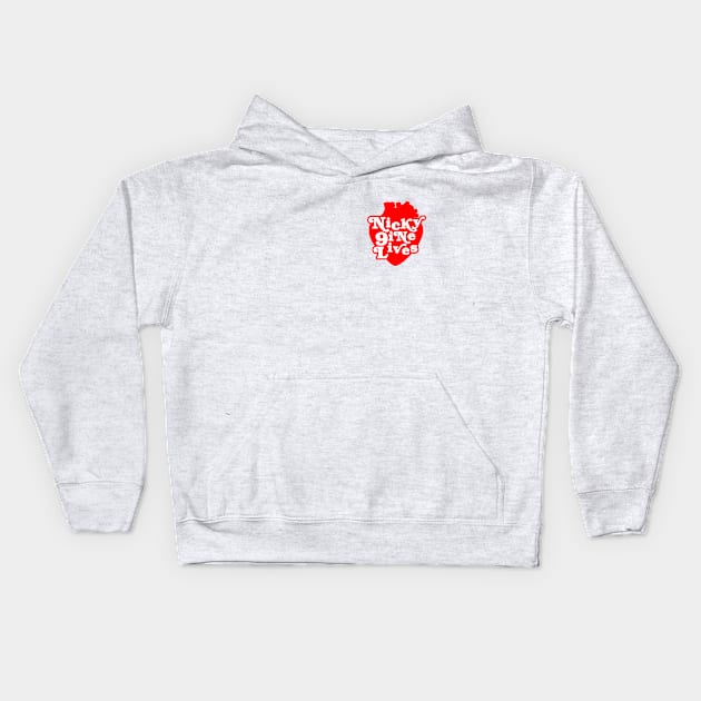 Nicky Nine Lives Red Heart Kids Hoodie by nickbuccelli